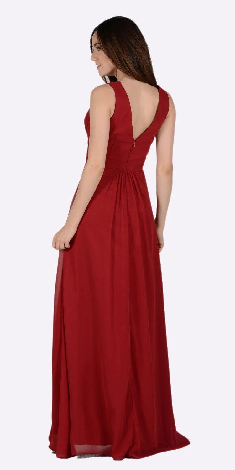 Burgundy V-Neck Floor-Length Chiffon Mother of the Bride A-Line Gown with Bolero Jacket Poly USA 7770
