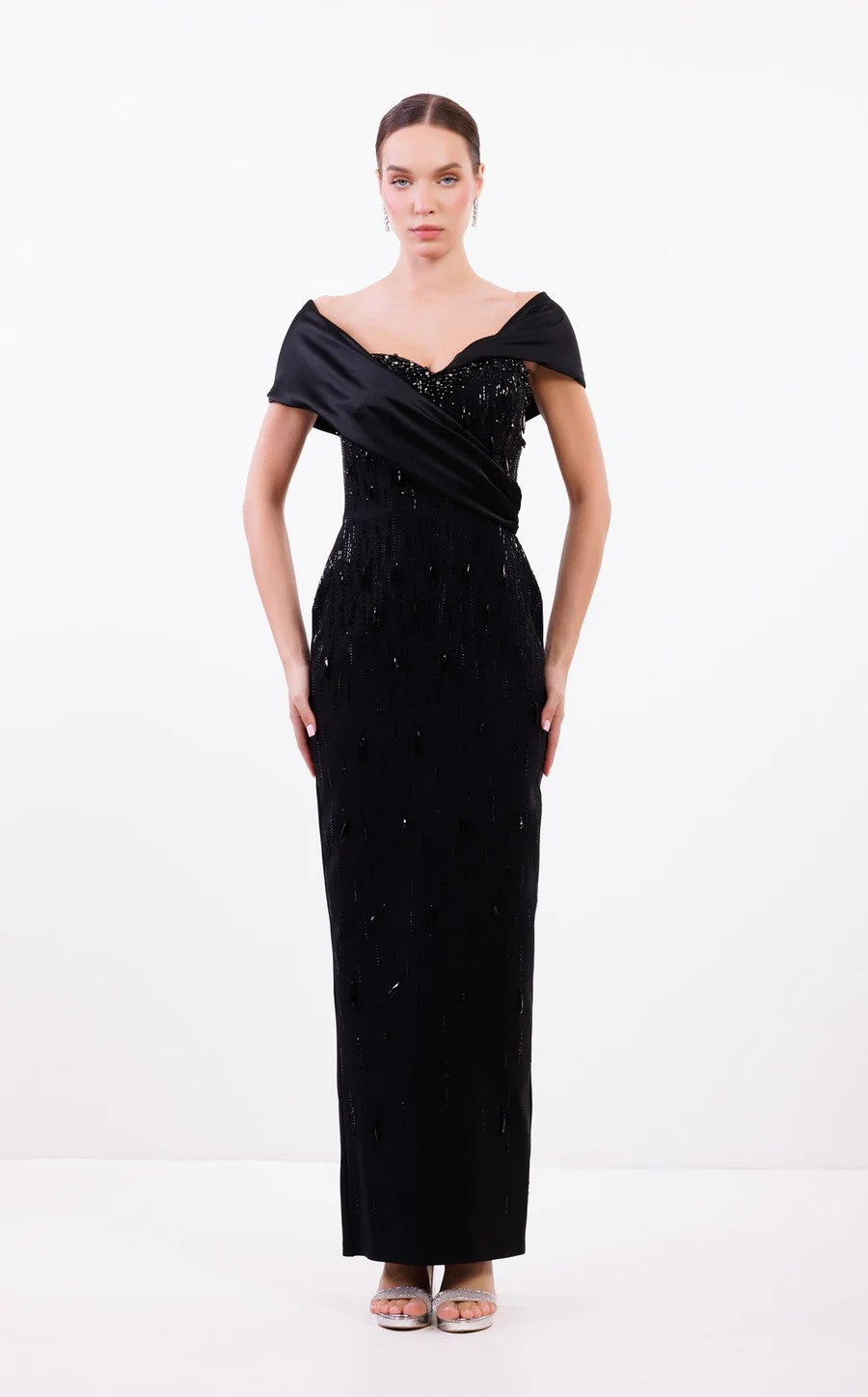 Prom Dresses Long Beaded Formal Fitted Prom Dress Black