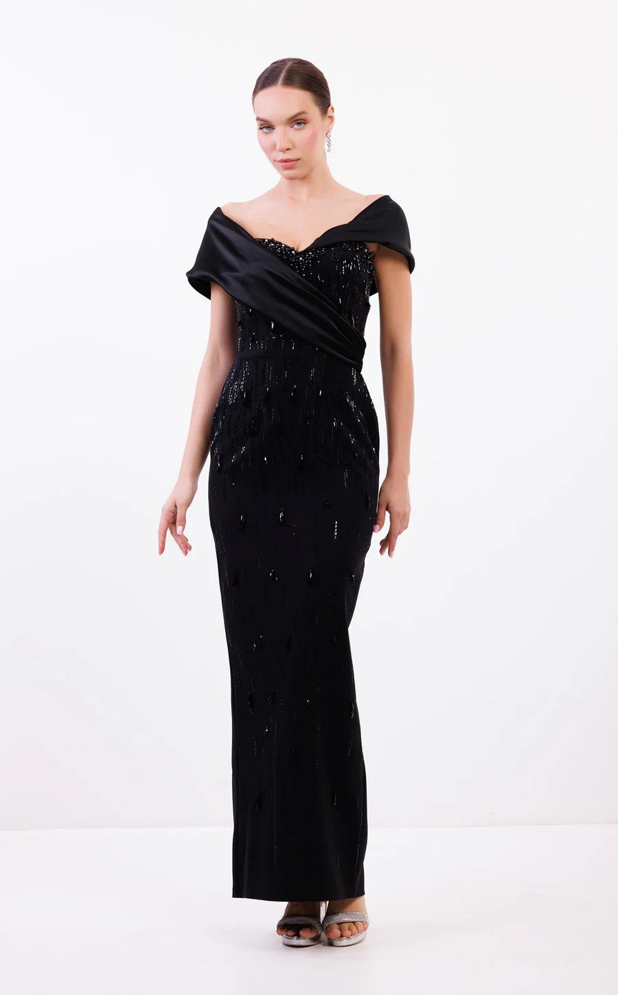 Prom Dresses Long Beaded Formal Fitted Prom Dress Black