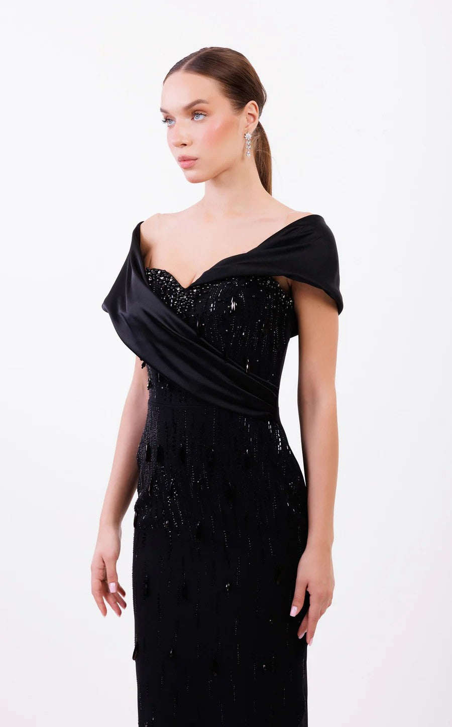 Prom Dresses Long Beaded Formal Fitted Prom Dress Black