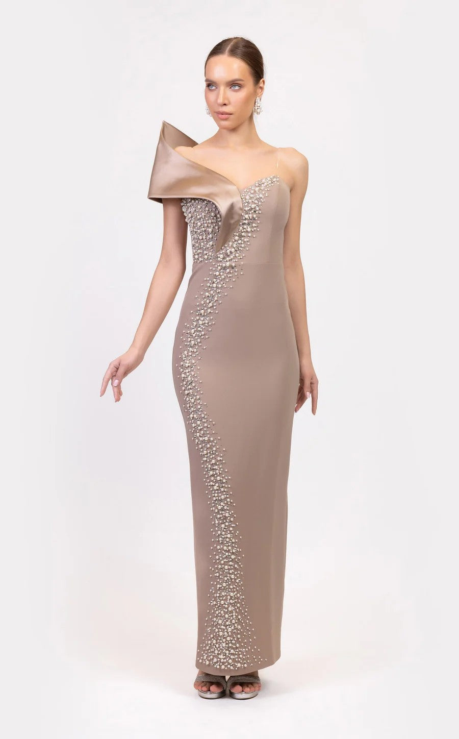 Prom Dresses Fitted Long Formal Beaded Prom Dress Beige