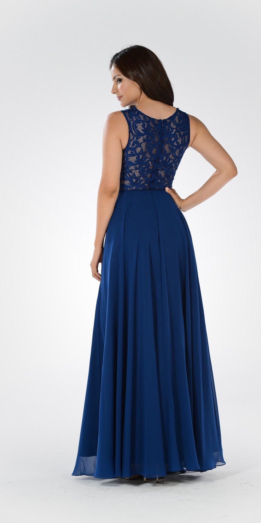 Illusion Floor-Length Lace Formal A-Line Poly USA 7868