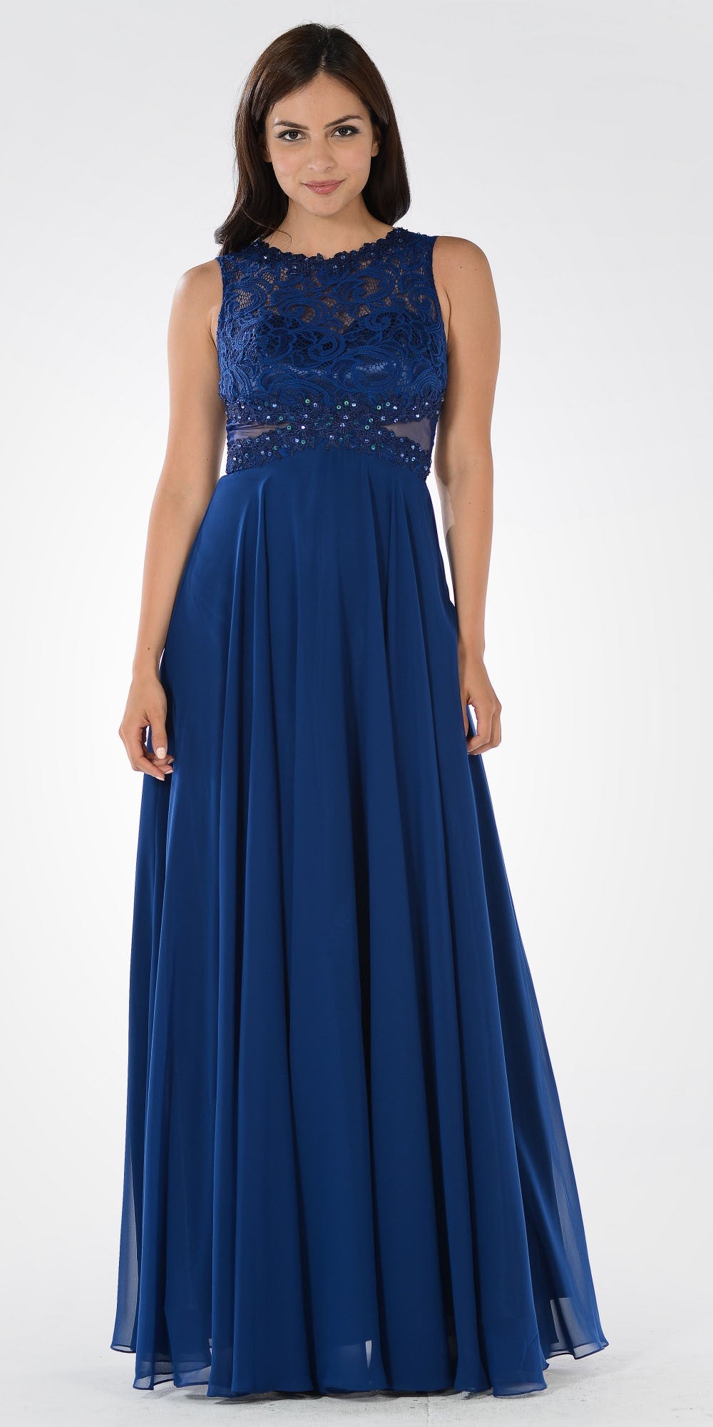 Illusion Floor-Length Lace Formal A-Line Poly USA 7868
