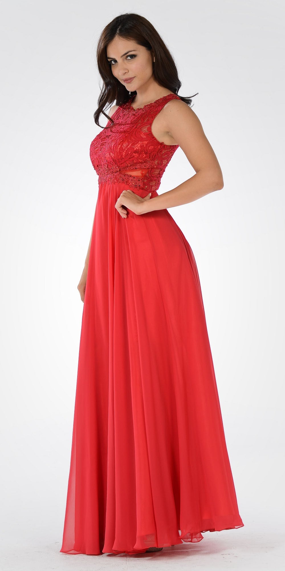 Illusion Floor-Length Lace Formal A-Line Poly USA 7868