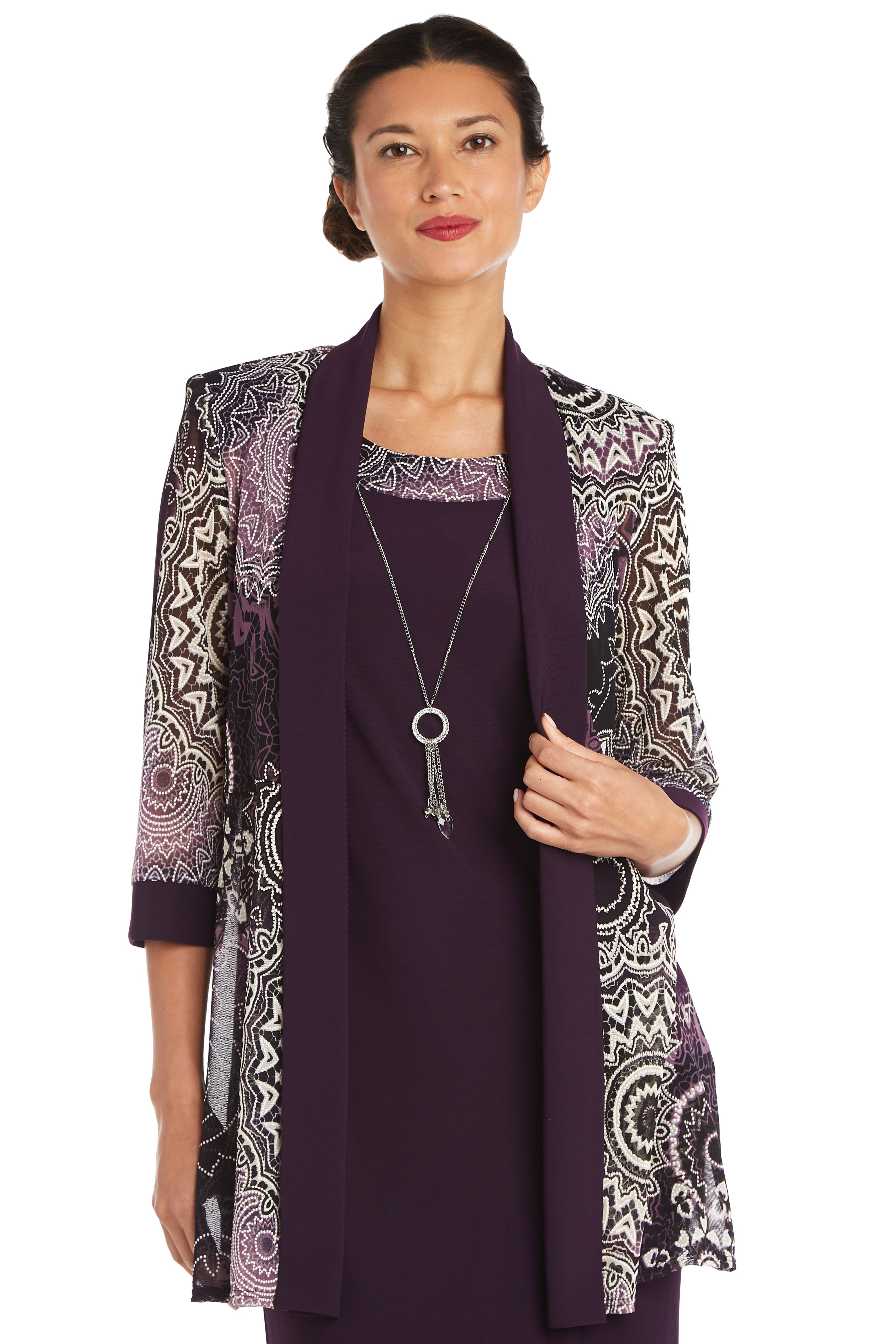 Mother of the Bride Dresses Short Floral Print Jacket Mother of the Bride Plus Size Dress Eggplant