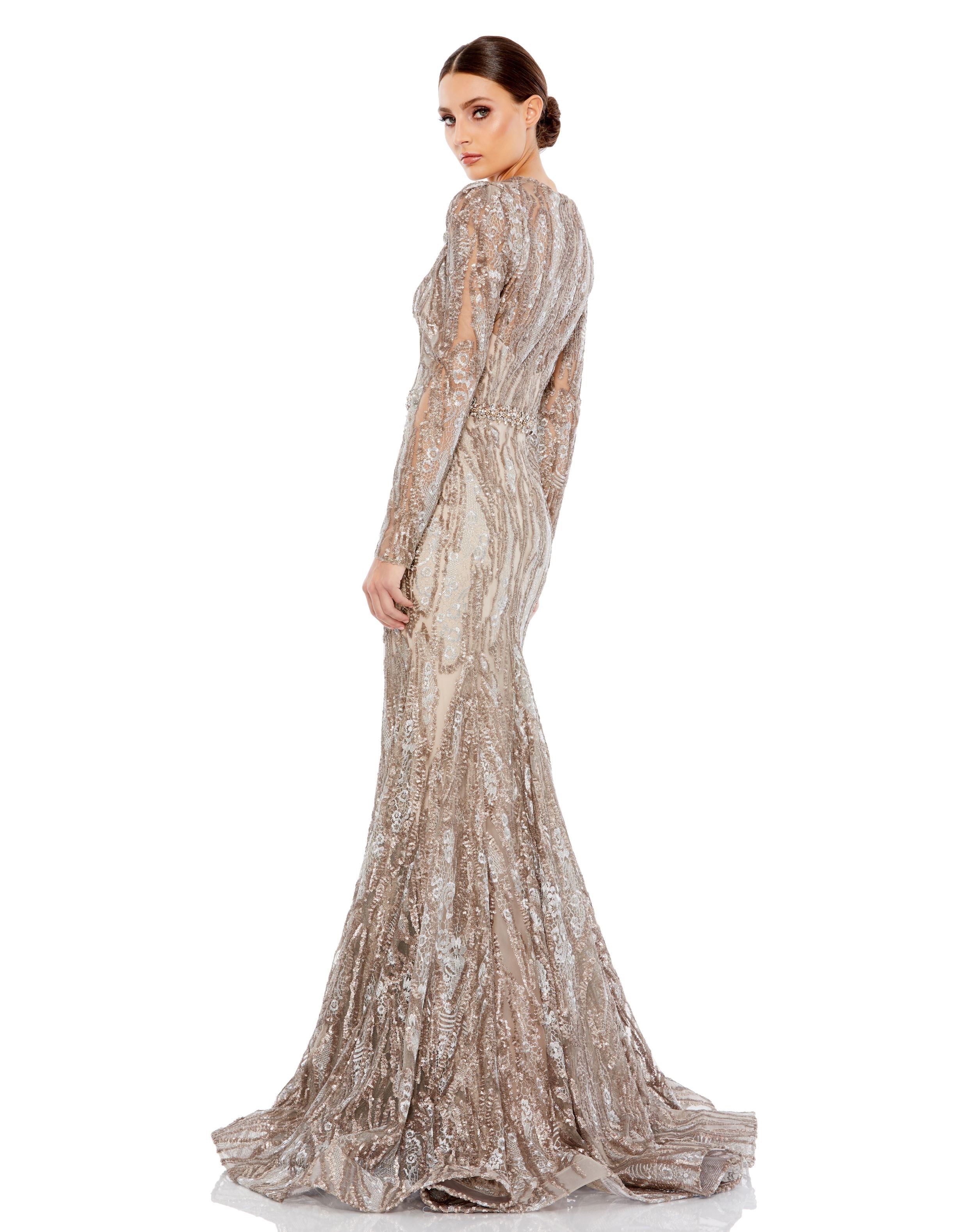 Prom Dresses Formal Long Sleeve Trumpet Gown Taupe