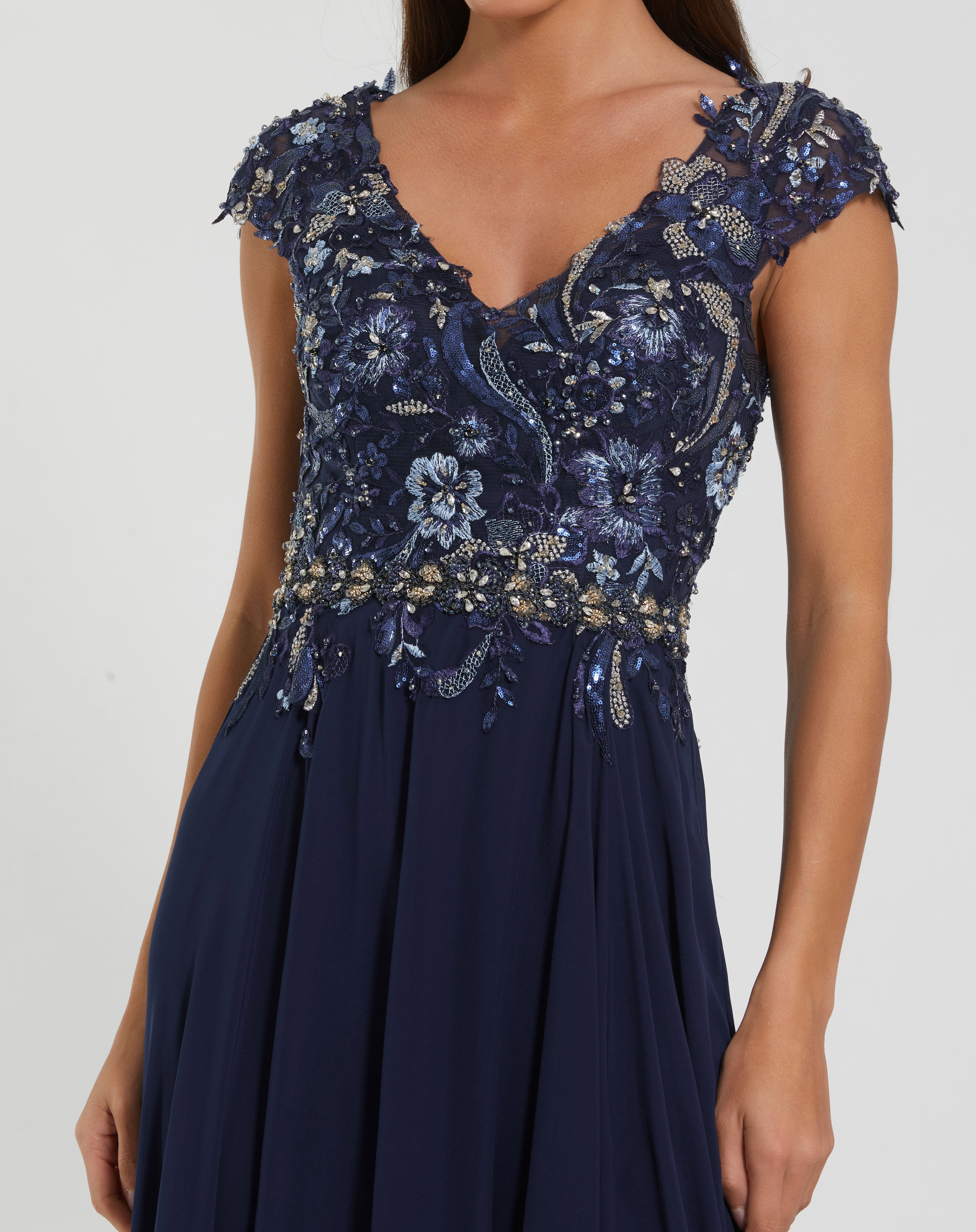 Mac Duggal 79365 Long Cap Sleeve Chiffon Formal Gown