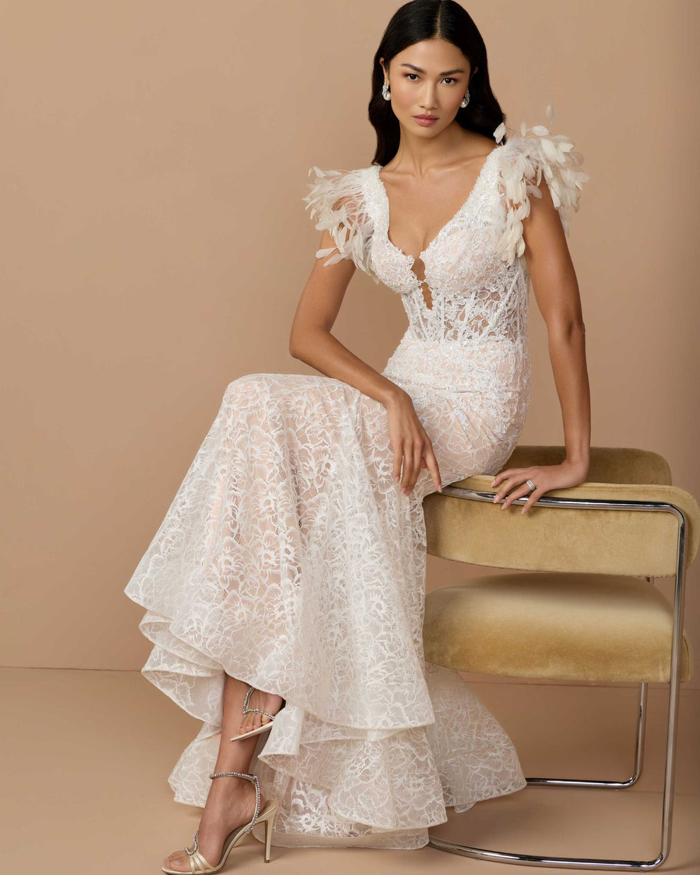 Wedding Dresses Sequin Wedding Long Mermaid Beaded Bridal Dress Mac Duggal 79453 Ivory Nude