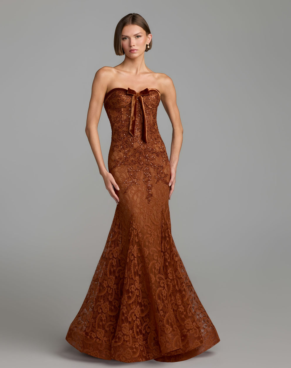 Strapless Curved Neck Floor-Length Lace Prom Mermaid Mac Duggal 79459
