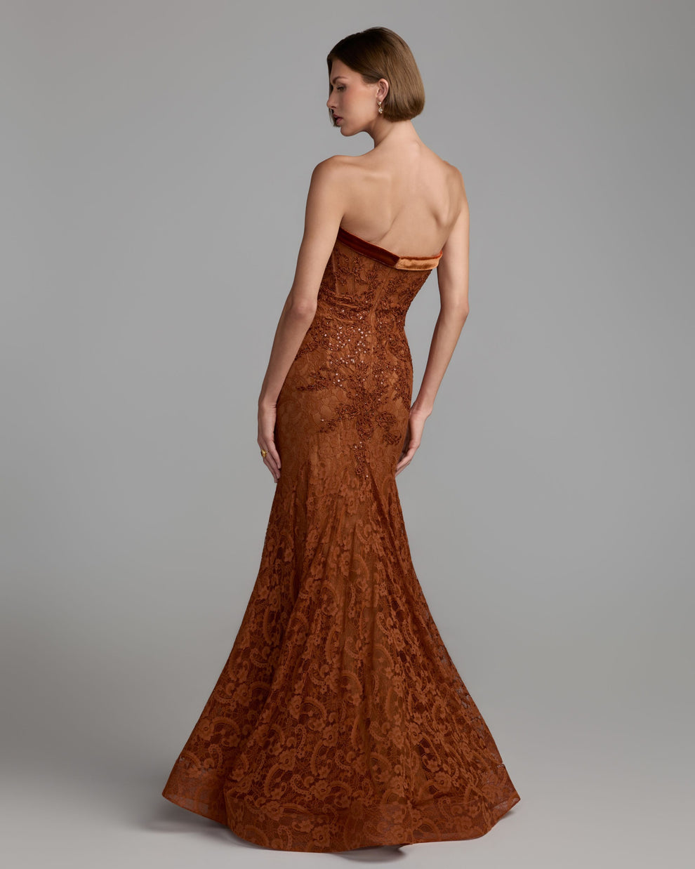 Strapless Curved Neck Floor-Length Lace Prom Mermaid Mac Duggal 79459