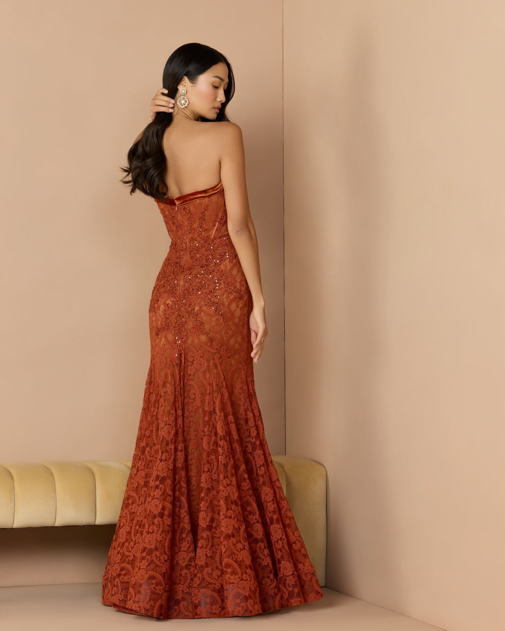 Strapless Curved Neck Floor-Length Lace Prom Mermaid Mac Duggal 79459