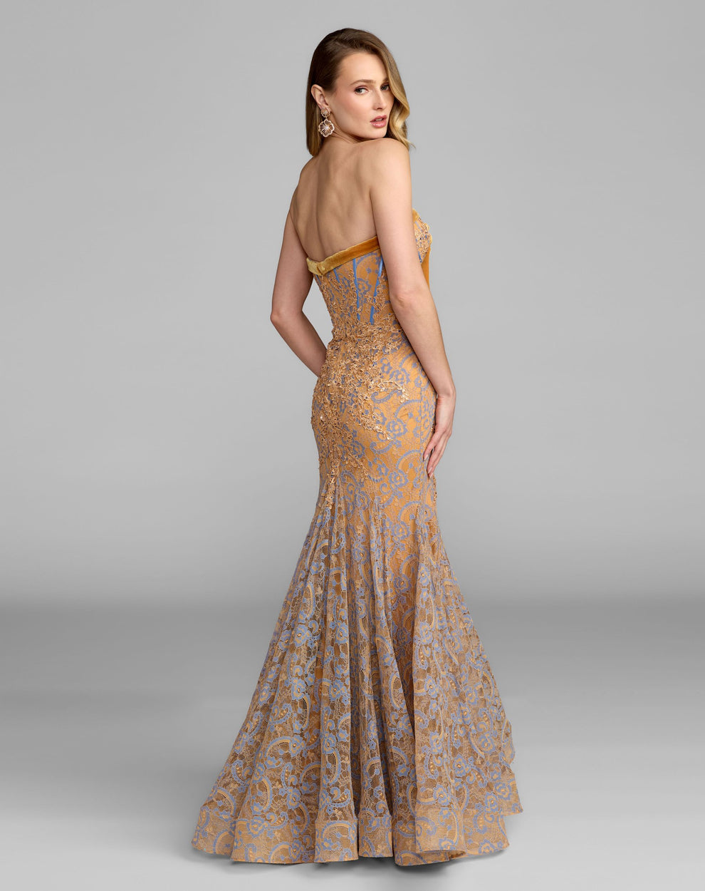 Strapless Curved Neck Floor-Length Lace Prom Mermaid Mac Duggal 79459