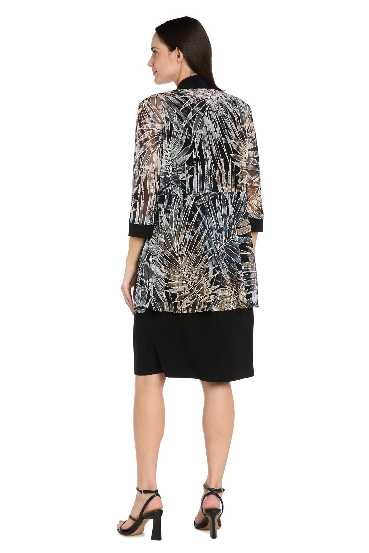 Black R&M Richards 7953PA Round Neck Knee-Length Printed Cocktail Jacket Dress