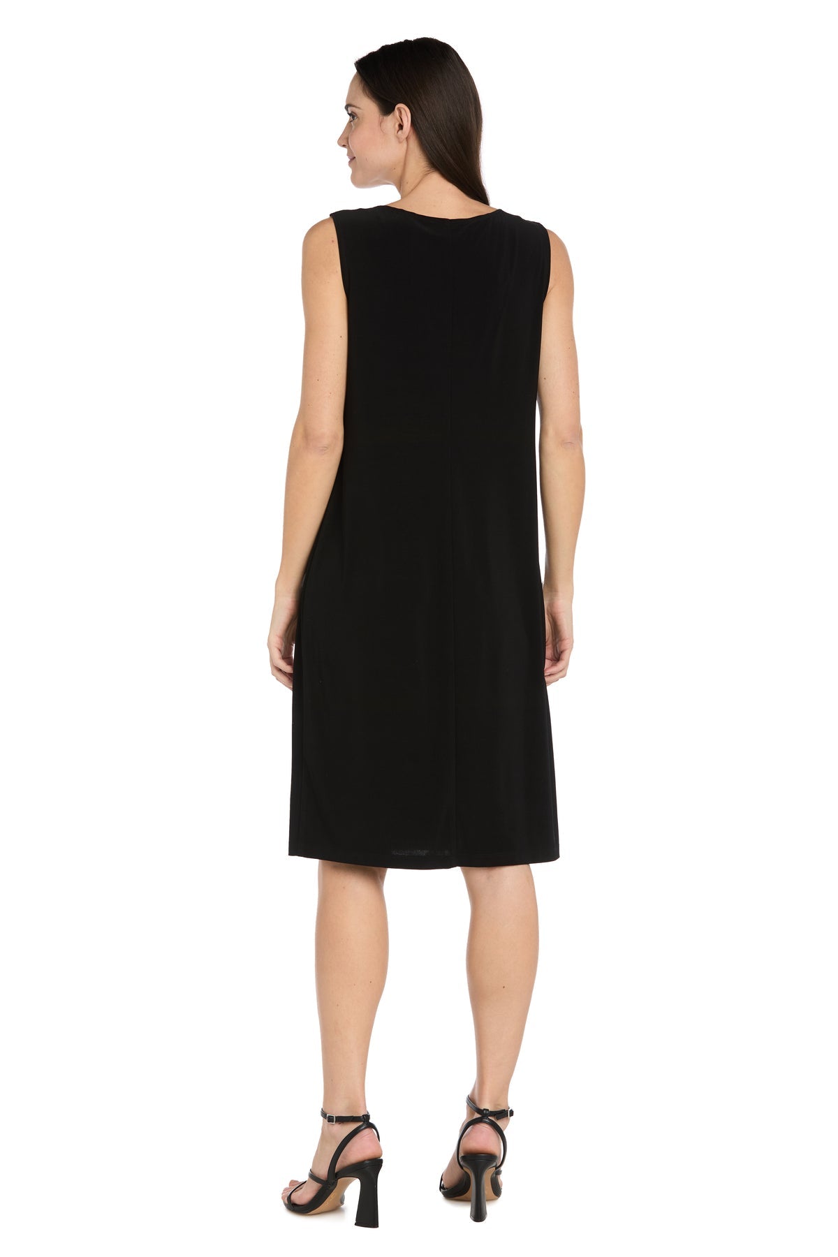 Black R&M Richards 7953PA Round Neck Knee-Length Printed Cocktail Jacket Dress
