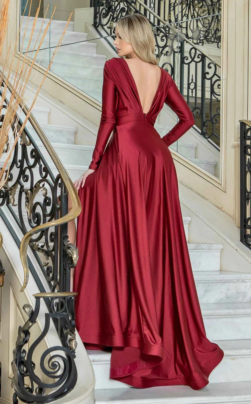 Formal Dresses Long Sleeve Formal A Line Evening Dress Burgundy