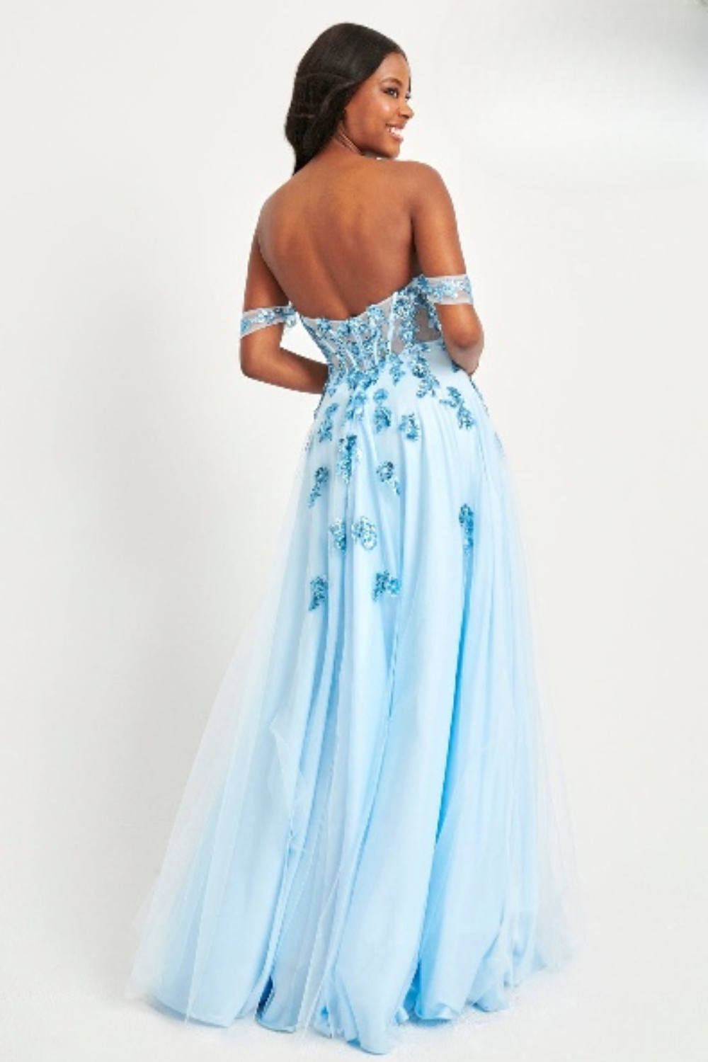 Prom Dresses A Line Long Sequin Lace Formal Prom Dress Ice Blue