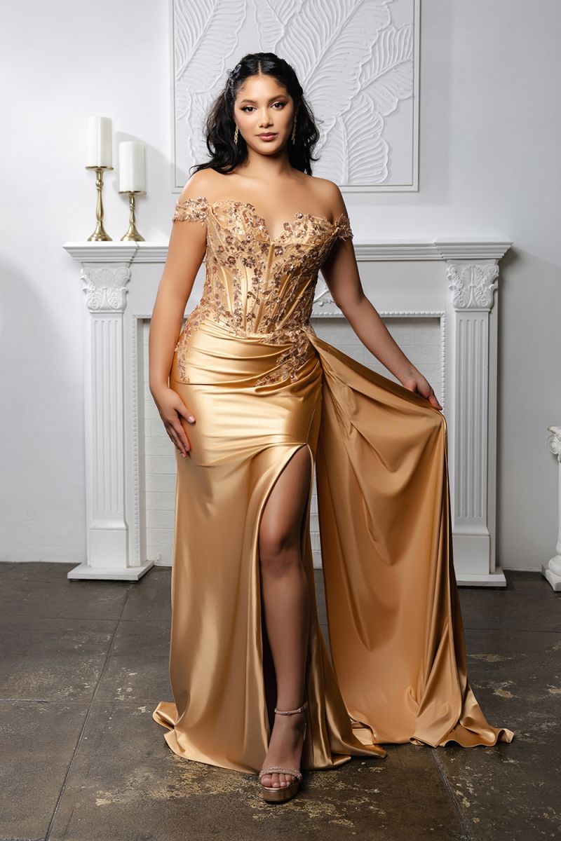 Off-the-Shoulder Floor-Length Satin Prom Sheath/Column May Queen 2179