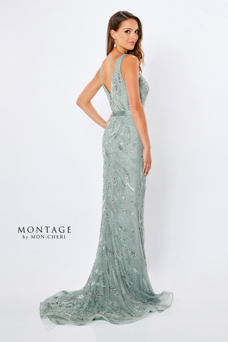 Formal Dresses Beaded Evening Gown Ribbon Detail Formal Dress Sage