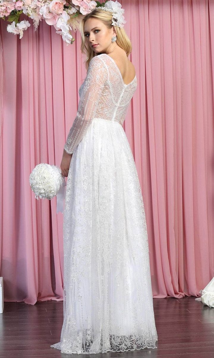 V-Neck Floor-Length Lace Evening Gown A-Line May Queen RQ7920