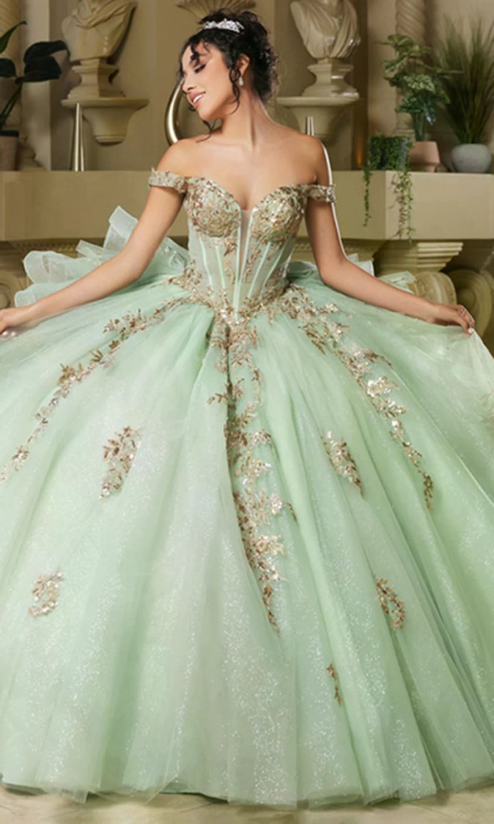 Off-the-Shoulder Floor-Length Tulle Quinceañera Ball Gown May Queen LK272