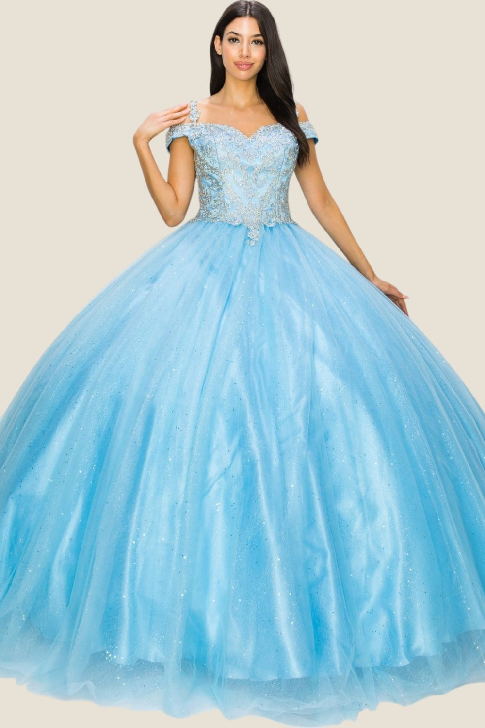 Quinceniera Dresses Long Glitter Ball Gown Quinceanera Dress Cinderella Couture 8028J Blue
