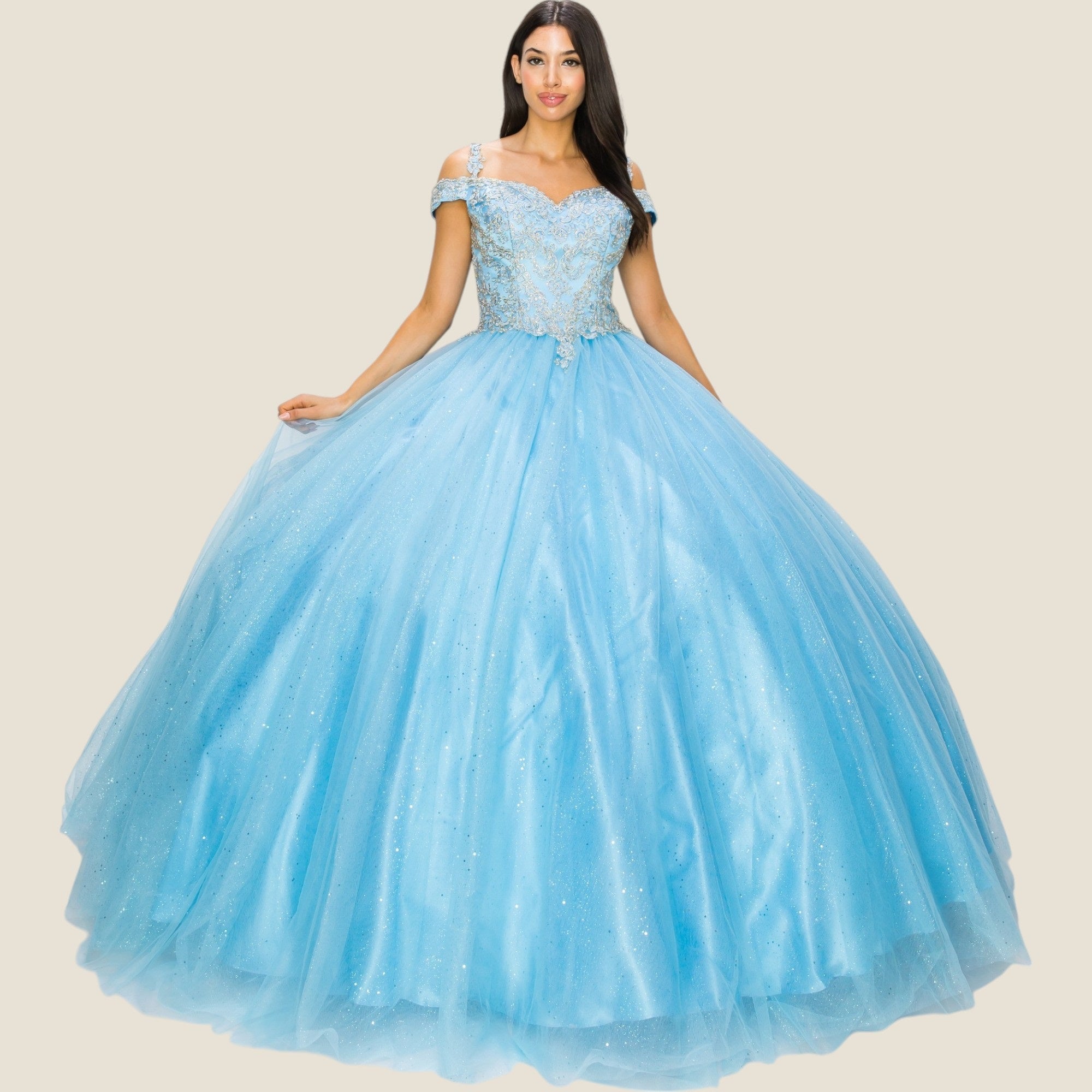 Quinceniera Dresses Long Glitter Ball Gown Quinceanera Dress Cinderella Couture 8028J Blue