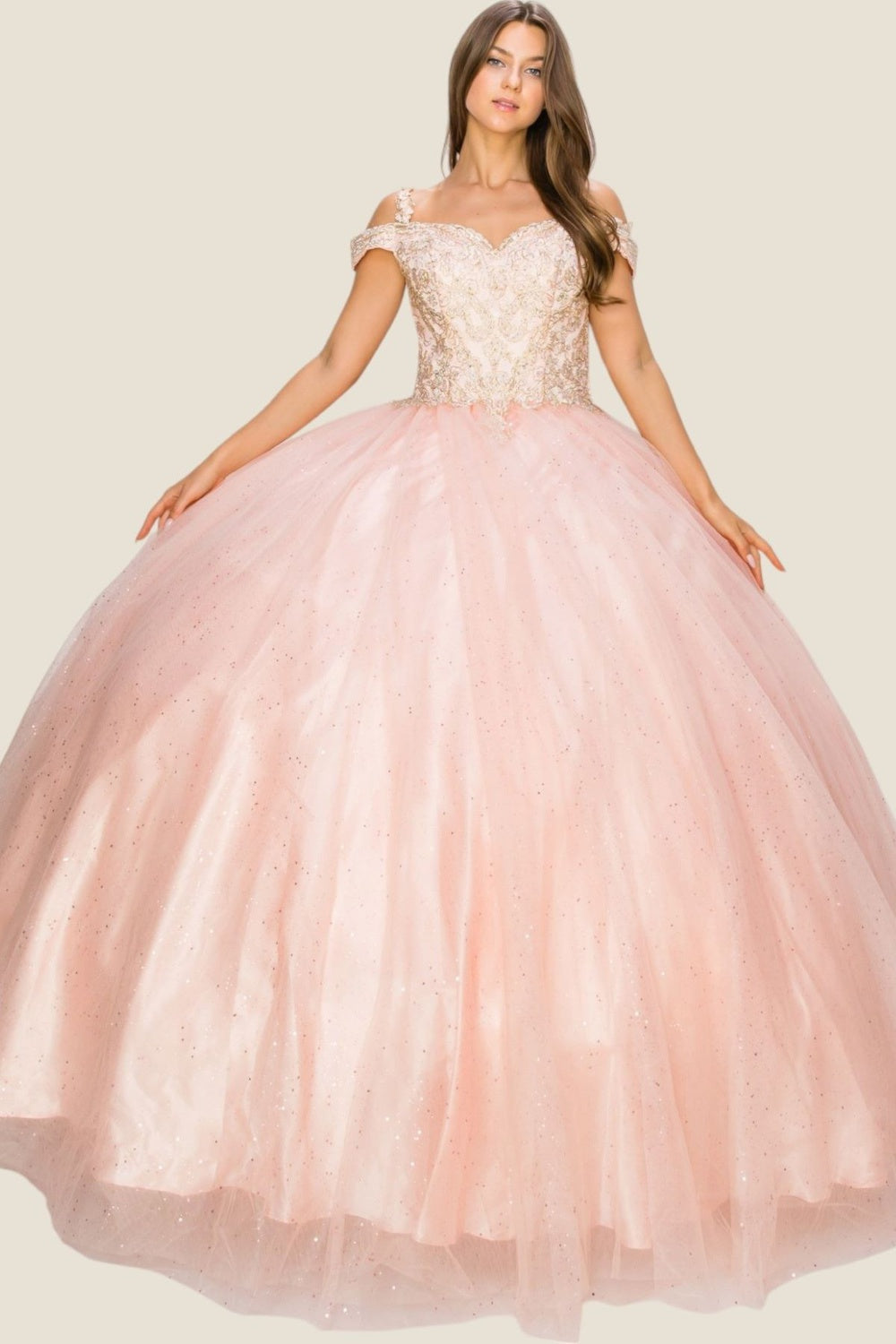 Quinceniera Dresses Long Glitter Ball Gown Quinceanera Dress Cinderella Couture 8028J Blush