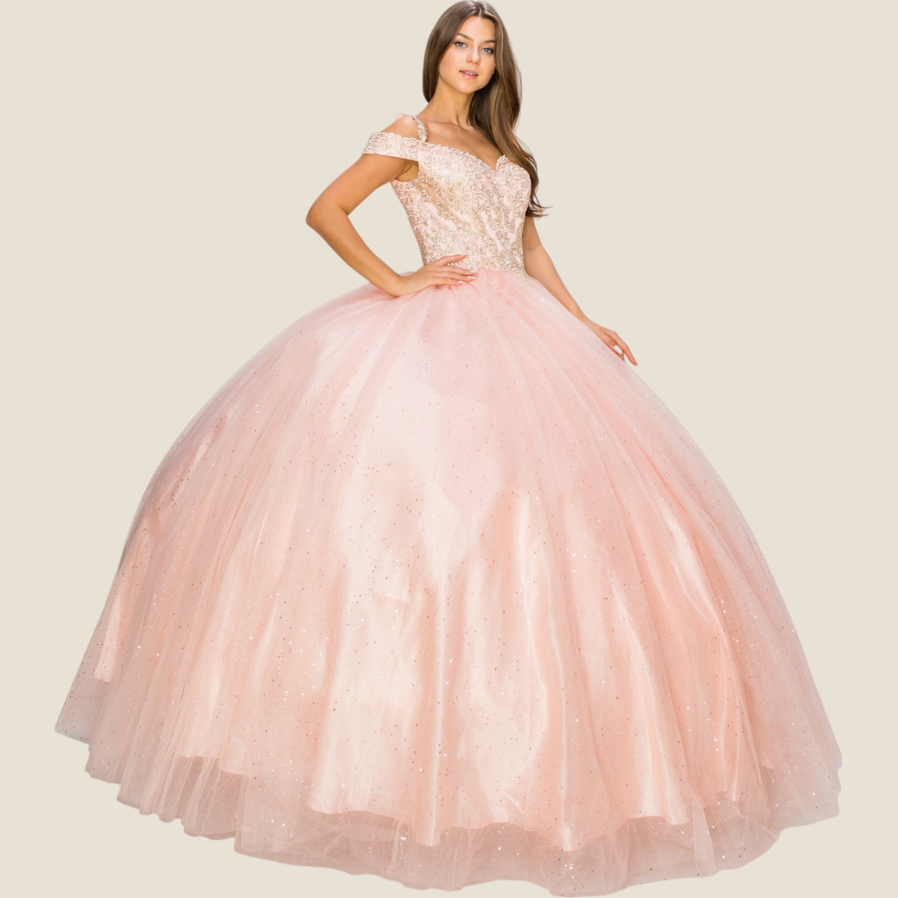 Quinceniera Dresses Long Glitter Ball Gown Quinceanera Dress Cinderella Couture 8028J Blush
