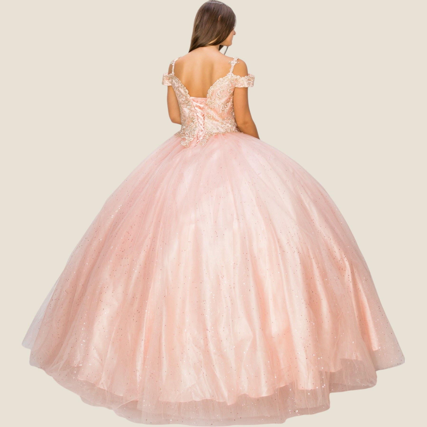 Quinceniera Dresses Long Glitter Ball Gown Quinceanera Dress Cinderella Couture 8028J Blush