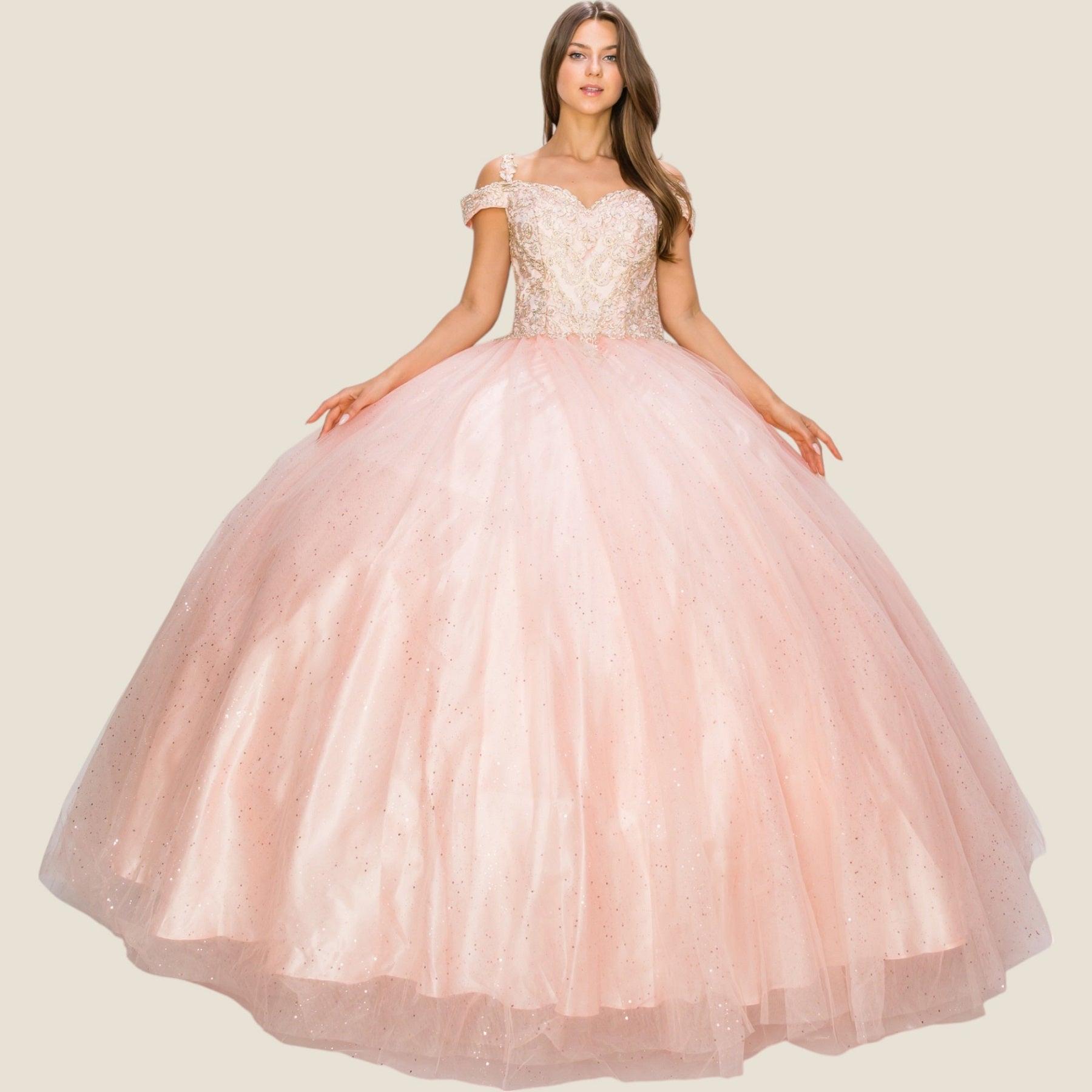 Quinceniera Dresses Long Glitter Ball Gown Quinceanera Dress Cinderella Couture 8028J Blush