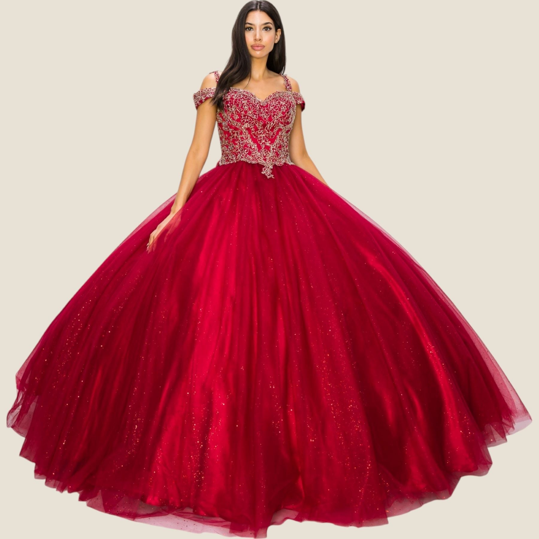 Quinceniera Dresses Long Glitter Ball Gown Quinceanera Dress Cinderella Couture 8028J Red