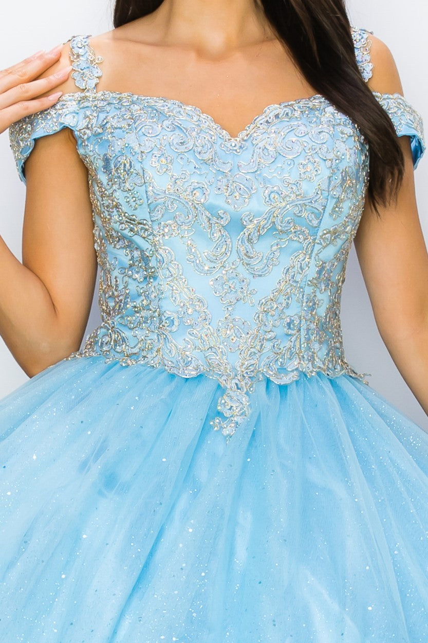 Quinceniera Dresses Long Glitter Ball Gown Quinceanera Dress Cinderella Couture 8028J Blue
