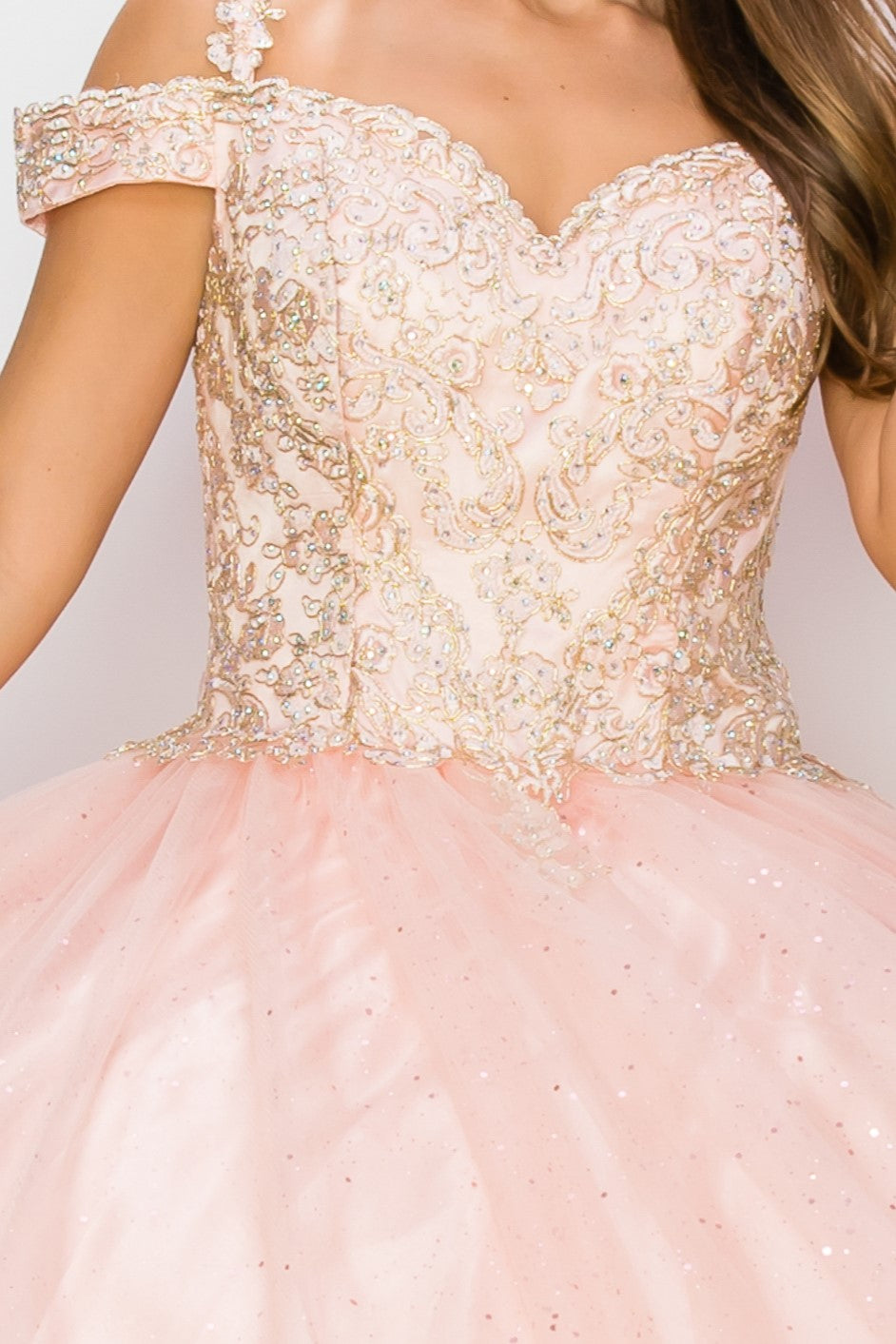 Quinceniera Dresses Long Glitter Ball Gown Quinceanera Dress Cinderella Couture 8028J Blush