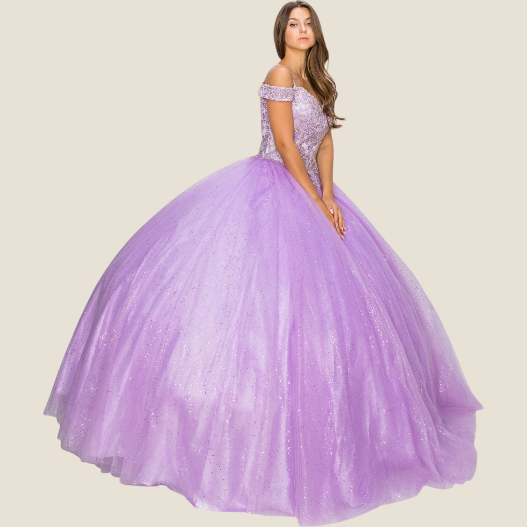 Quinceniera Dresses Long Glitter Ball Gown Quinceanera Dress Cinderella Couture 8028J Lilac
