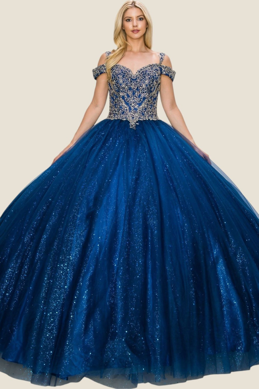 Quinceniera Dresses Long Glitter Ball Gown Quinceanera Dress Cinderella Couture 8028J Navy