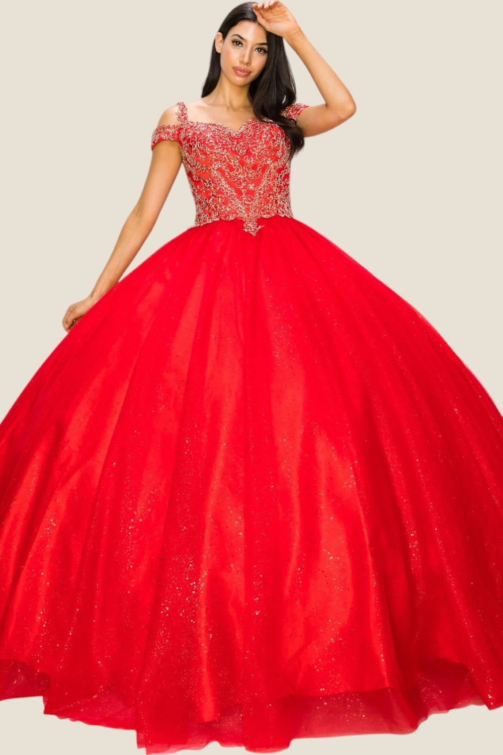Quinceniera Dresses Long Glitter Ball Gown Quinceanera Dress Cinderella Couture 8028J Red