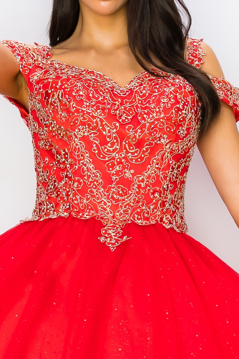 Quinceniera Dresses Long Glitter Ball Gown Quinceanera Dress Cinderella Couture 8028J Red