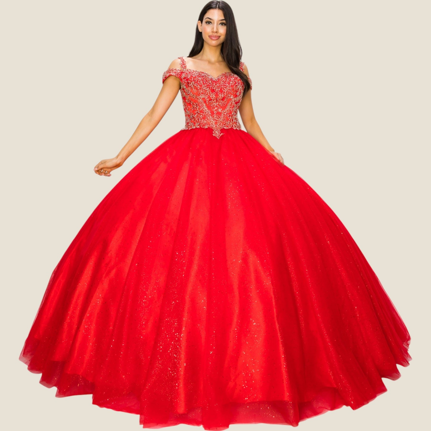 Quinceniera Dresses Long Glitter Ball Gown Quinceanera Dress Cinderella Couture 8028J Red