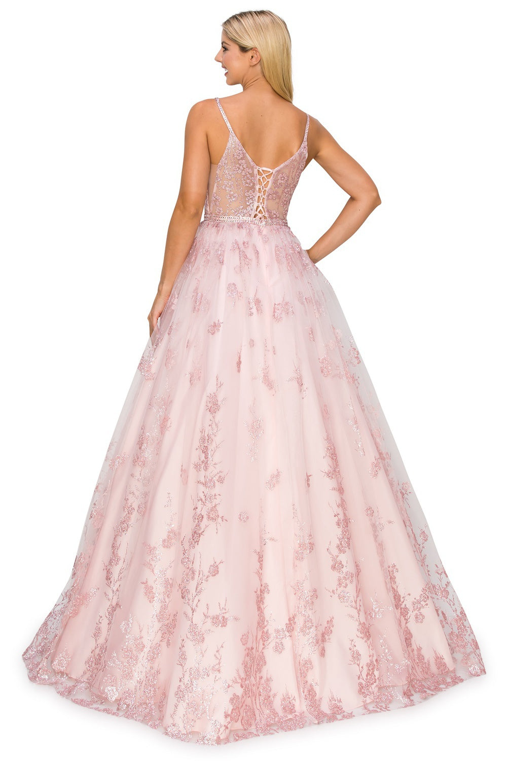 Prom Dresses A Line Long Formal Glitter Floral Prom Dress Cinderella Couture 8039J Blush