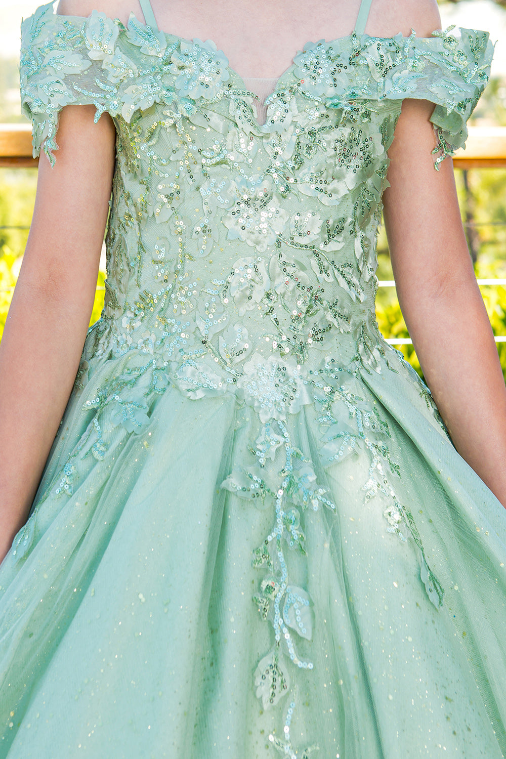 Flower Girl Dresses Flower Girl 3D Floral Applique Sequin Dress Sage