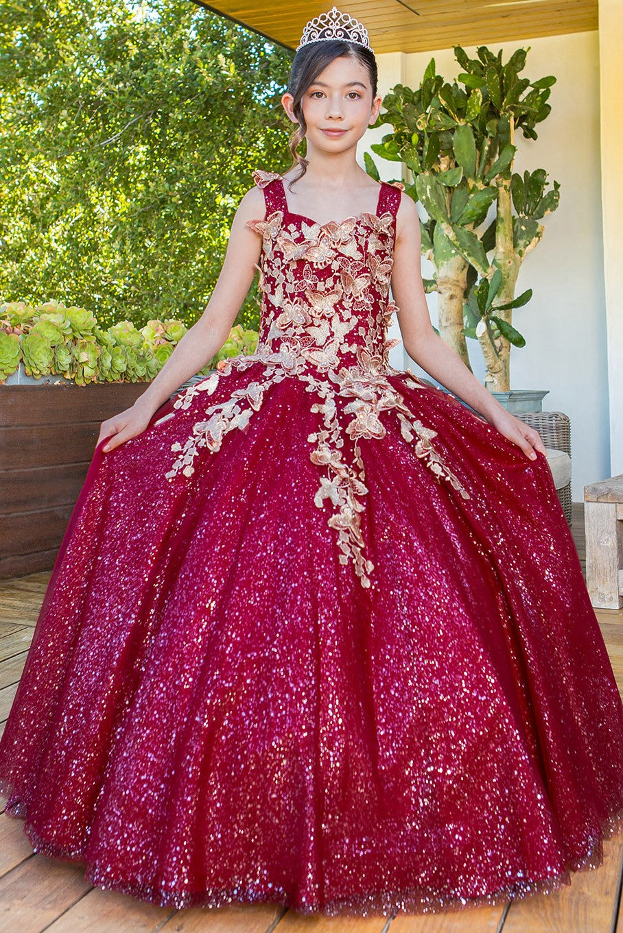 Burgundy Cinderella Couture 8046 Long Beaded Applique Glitter