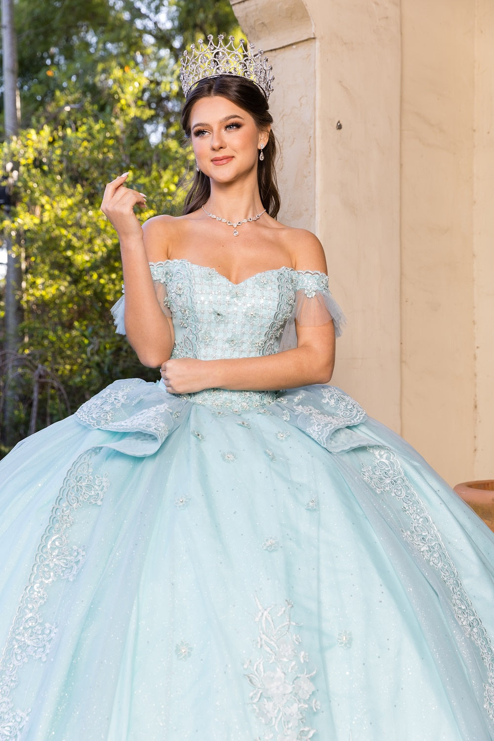 Quinceniera Dresses Lace Glitter Beaded Quinceanera Dress Cinderella Couture 8055J Blue
