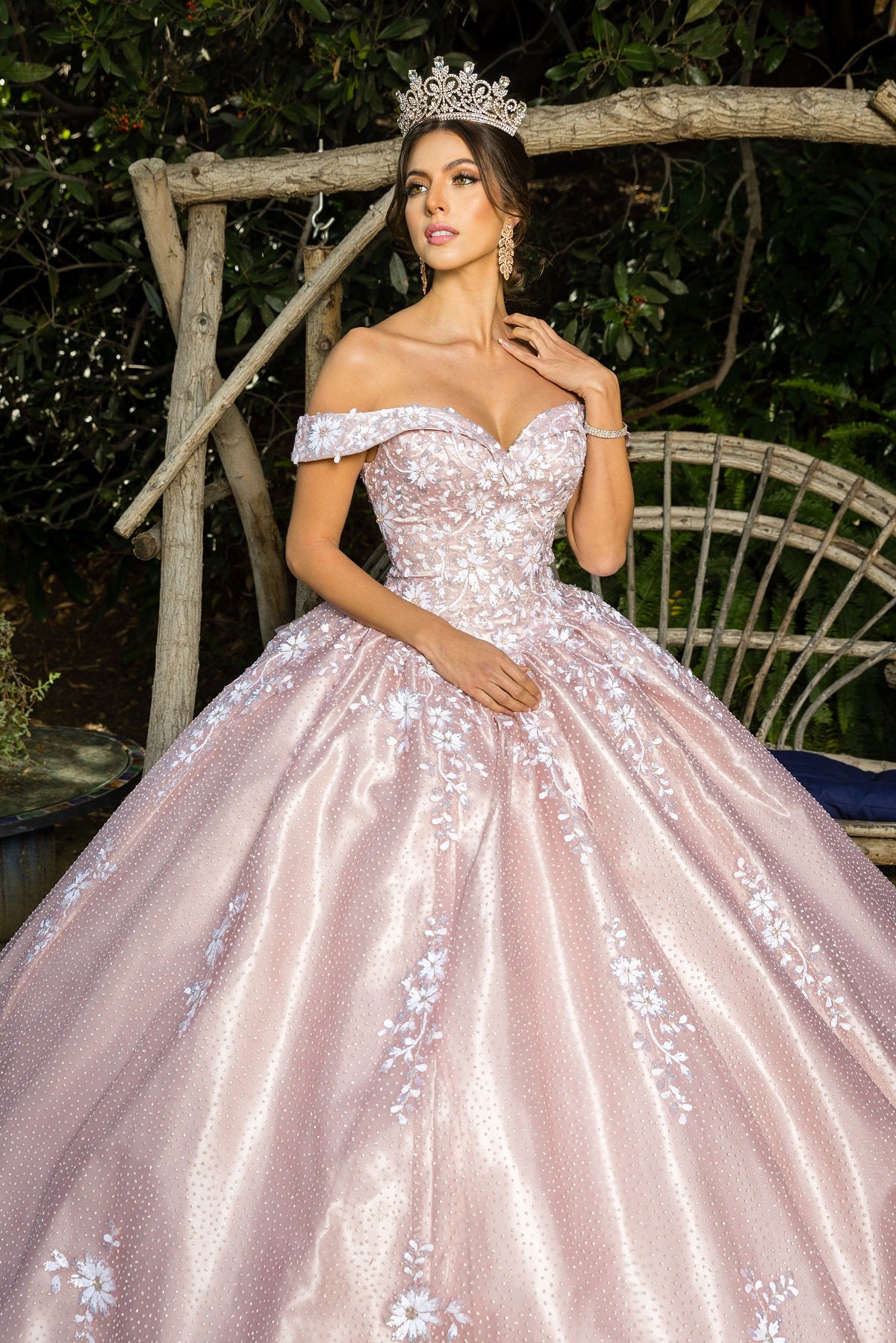 Quinceniera Dresses Sequin Floral Applique Ball Gown Quinceanera Dress Cinderella Couture 8060J Dusty Rose