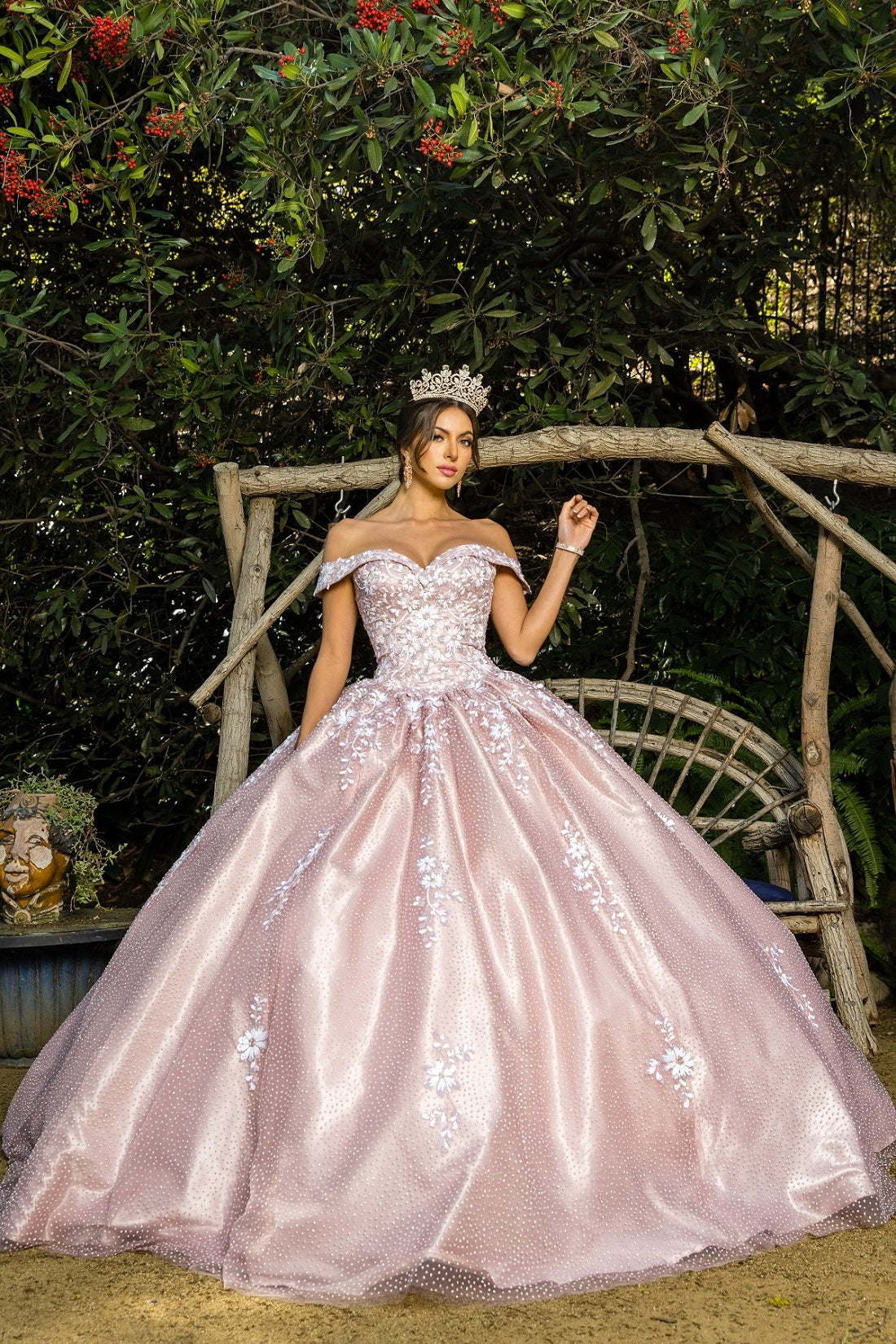 Quinceniera Dresses Sequin Floral Applique Ball Gown Quinceanera Dress Cinderella Couture 8060J Dusty Rose