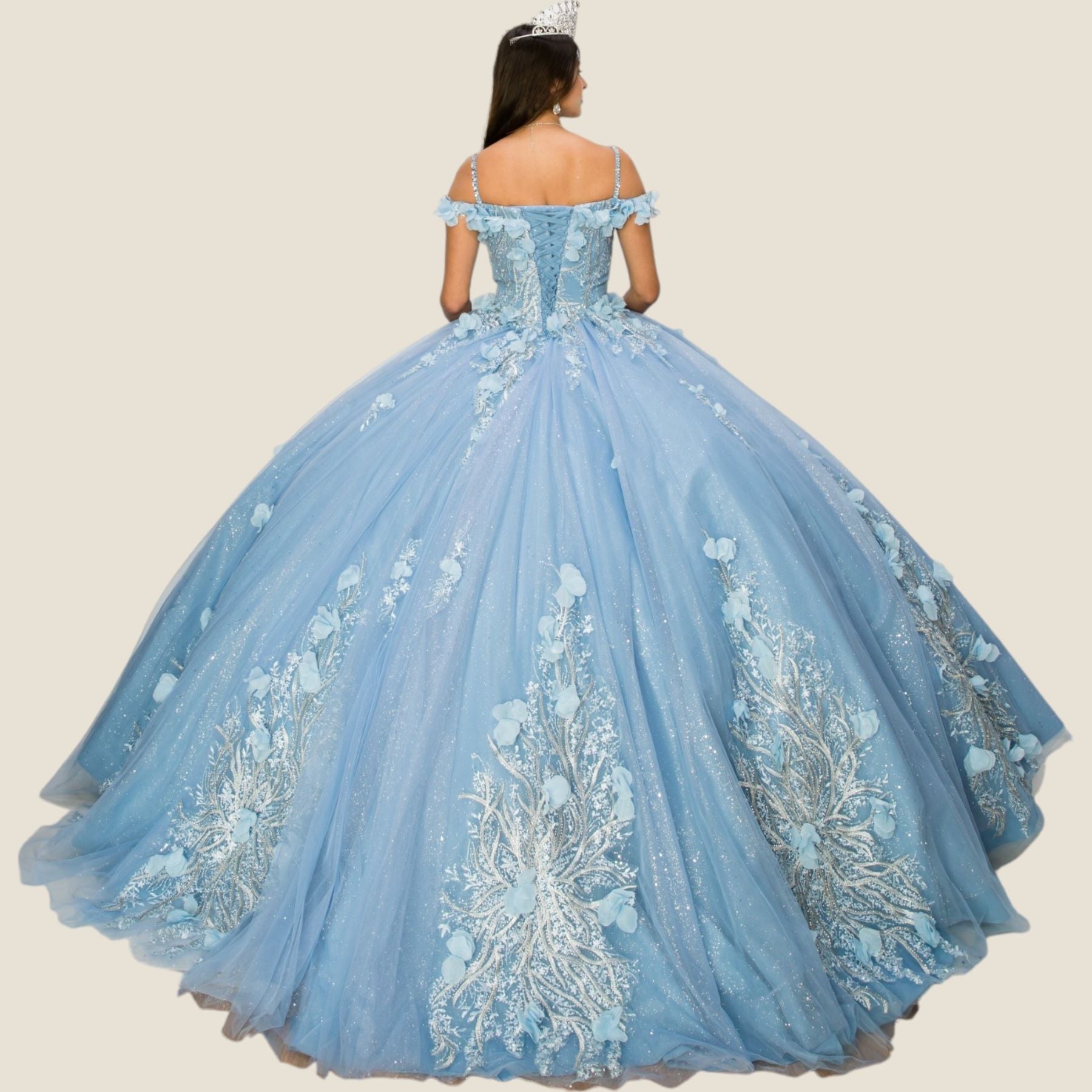 Quinceniera Dresses 3D Floral Applique Corset Quinceanera Dress Cinderella Couture 8061J Blue
