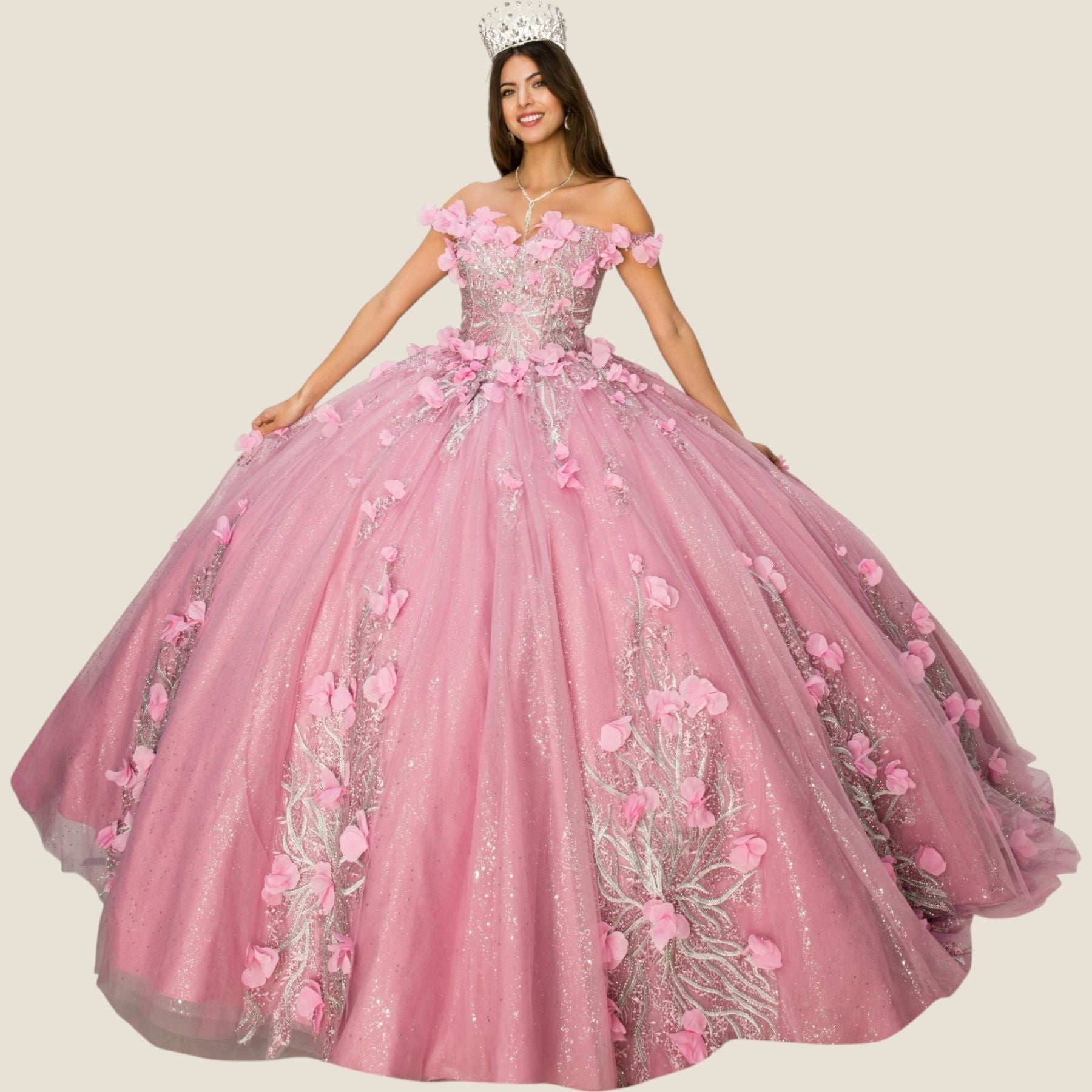 Quinceniera Dresses 3D Floral Applique Corset Quinceanera Dress Cinderella Couture 8061J Rose