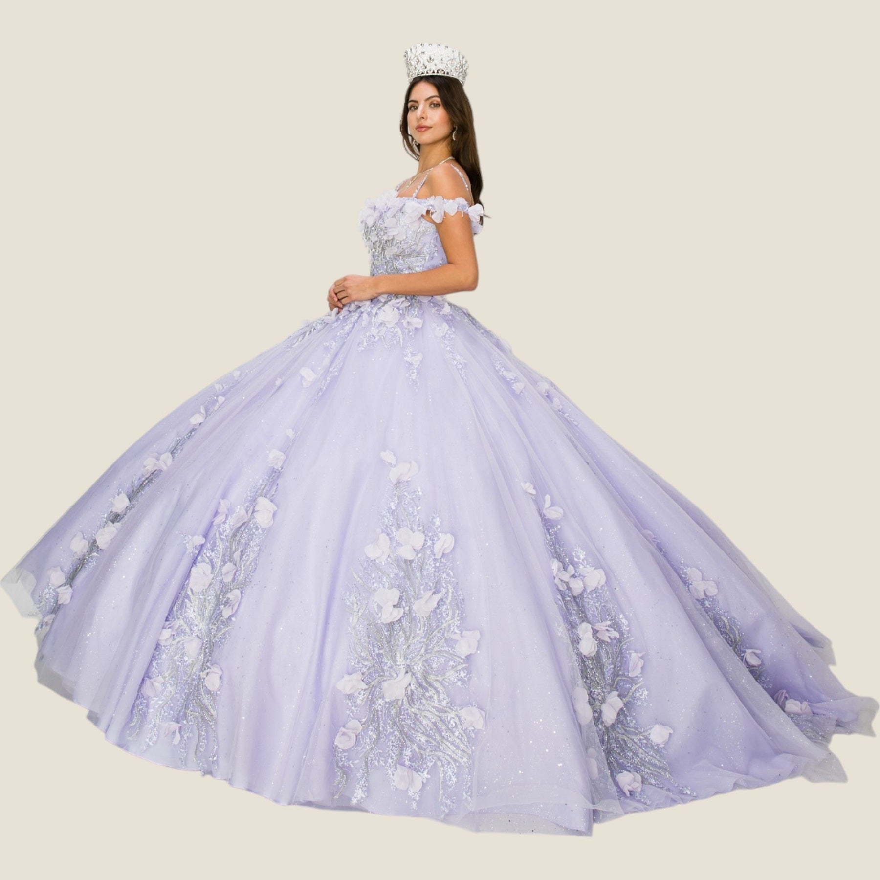 Quinceniera Dresses 3D Floral Applique Corset Quinceanera Dress Cinderella Couture 8061J Lilac