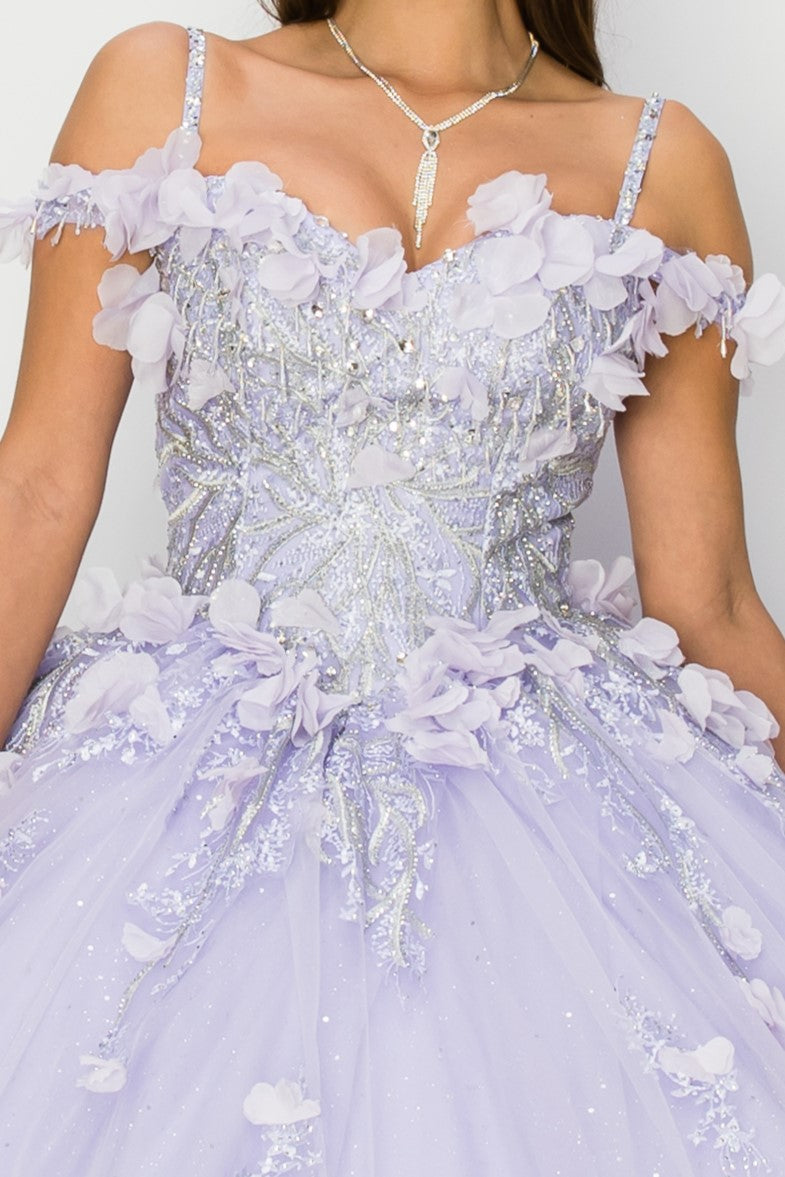 Quinceniera Dresses 3D Floral Applique Corset Quinceanera Dress Cinderella Couture 8061J Lilac