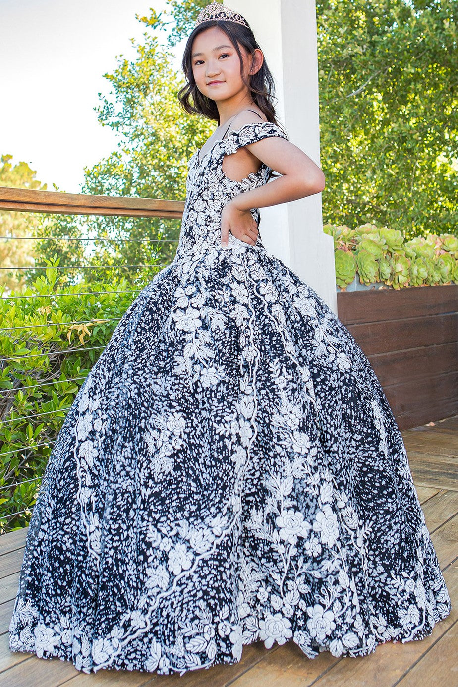 Flower Girl dresses Long A Line Floral Print Flower Girl Dress Black