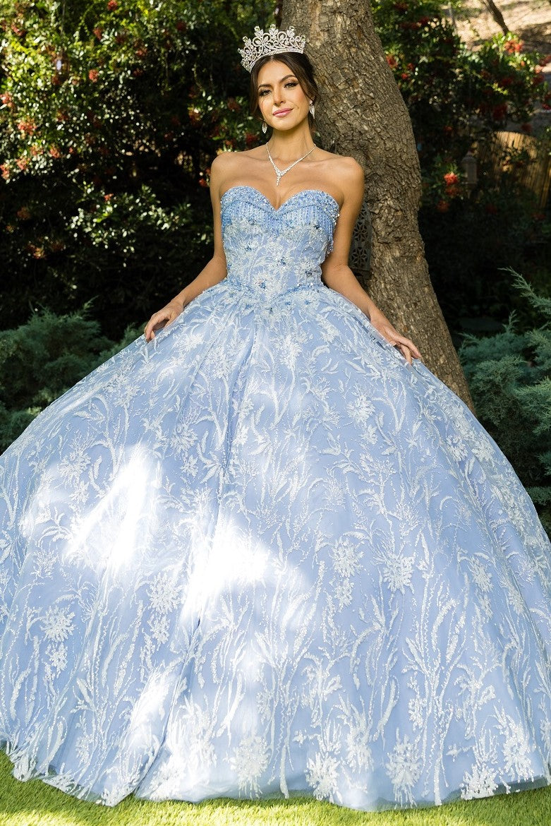 Quinceniera Dresses Beaded Applique Quinceanera Dress Cinderella Couture 8071J Dusty Blue